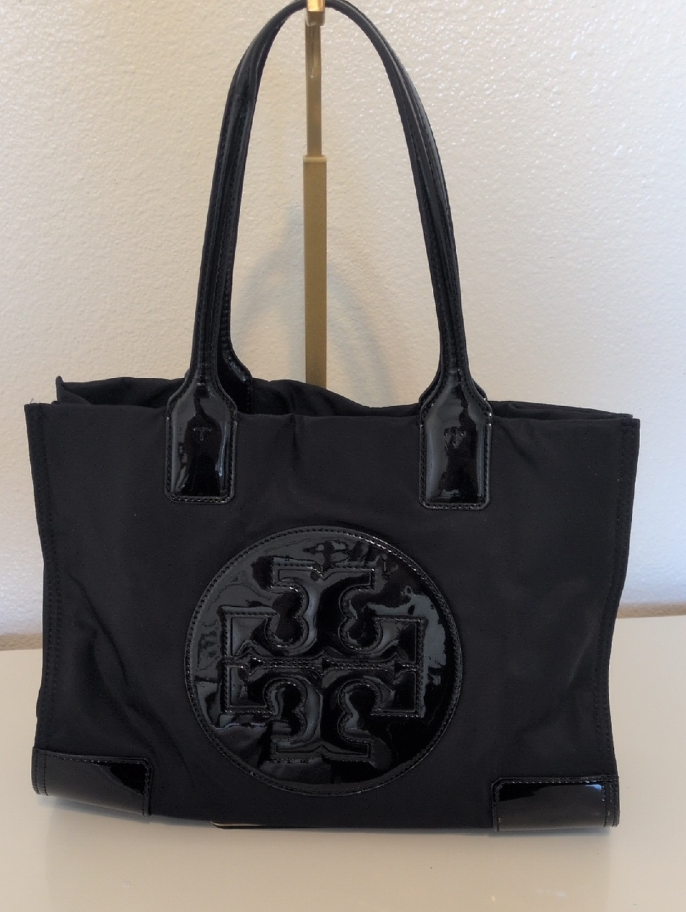 Tory Burch Black Patent-Trim Tote